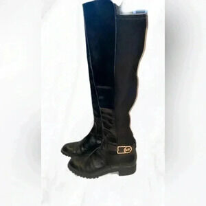 Micheal Kors  black knee high gold zipper rubber sole leather riding boots 5.5
